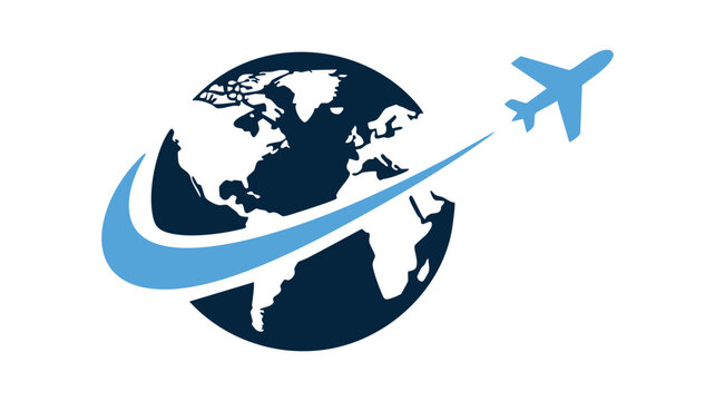 Global travel airplane flight around the earth globe logo concept vector