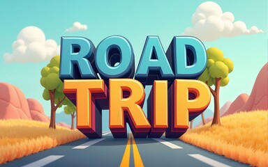 Editable text effect Road Trip 3d cartoon template style premium vector. High quality