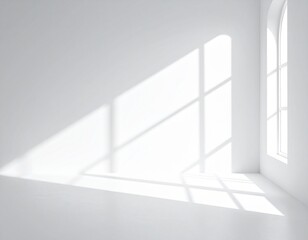 Fototapeta premium Bright White Minimalist Room with Arched Window and Dramatic Sunlight Shadows