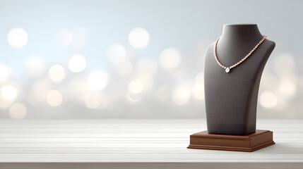 A luxurious pearl necklace displayed elegantly on a mannequin, showcasing its beauty and allure