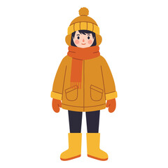 Cute child wearing warm winter clothes flat vector illustration