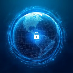 Futuristic Digital Earth with Glowing Padlock — Global Cybersecurity Concept