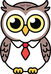 Owl Bird seeting on white background, Cute cartoon owl with glasses is a funny vector animal character illustration perfect for a happy icon design