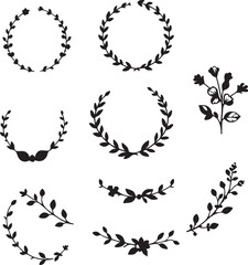 Various round floral and laurel frames set