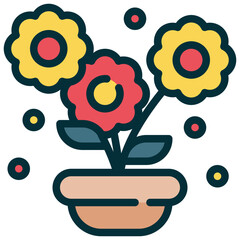 blossom botanic flower garden pot filled outline icon