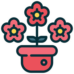 flora floral flower bloom blossom pot filled outline icon