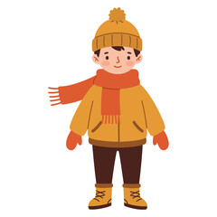 Cute Boy Winter Clothes Illustration