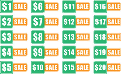 Vector illustration of green colored square price discount tags