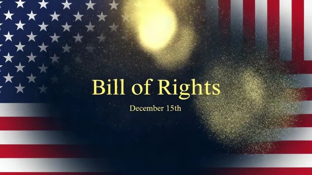 Bill of rights text on american flag background