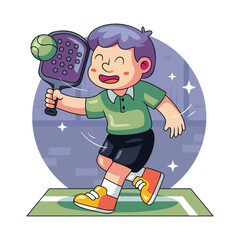 Excited Boy Playing Pickleball Game