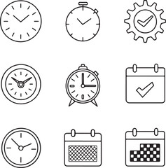 Fototapeta premium Time Management and Calendar Line Icon Set