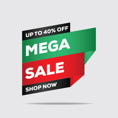 Sale Banner & Discount Badge Set – Black, Green & Red 40% Off | Coupon Tags, Black Friday & Cyber Monday Vector