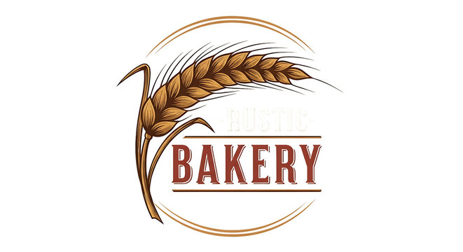 Rustic Bakery Logo with Golden Wheat Ear and Text