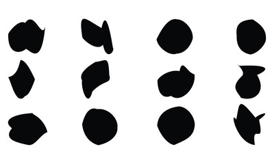 Abstract black shape silhouette set, minimalist organic blob vector collection, modern geometric elements for logo on white background.