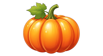 Ripe orange pumpkin with green leaf isolated on transparent background