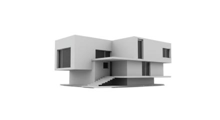 Modern White Architectural House Design Isolated on Black Transparent Background