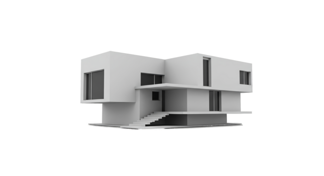 Modern White Architectural House Design Isolated on Black Transparent Background