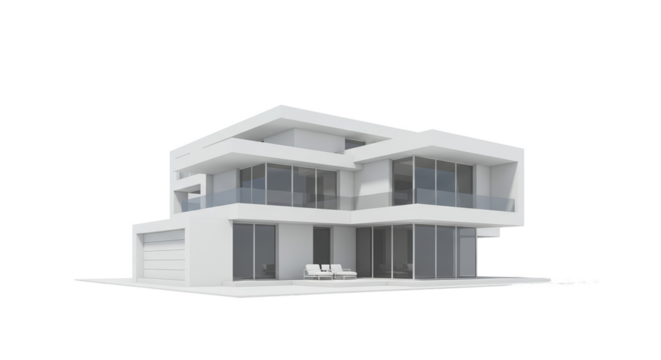Modern White Luxury House With Large Windows and Glass Balconies