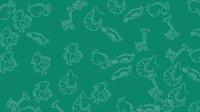 Cute Animal Pattern Design on Green Background