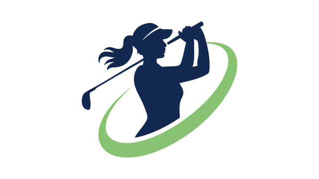 Dynamic female golfer silhouette swinging golf club motion graphic element vector