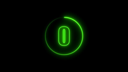 Green Neon Number 0 Inside a Glowing Circle on Black Background zero digit