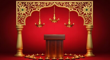 Elegant Kerala Hindu Wedding Stage Decoration with Brass Lamps.