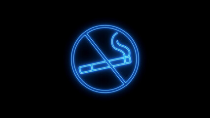 Blue Neon No Smoking Sign Isolated on Black Background Keywords: no smoking, cigarette, forbidden, prohibited, ban, danger, health, unhealthy, addiction, nicotine, harmful, warning, symbol, icon
