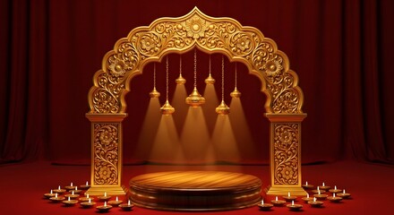 Ornate Golden Archway with Candles and Stage Lighting.