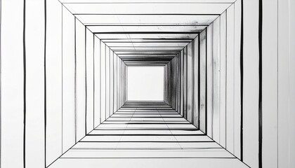 Abstract minimalist line art background with thin black lines forming a geometric pattern and a centered blank square for copy space.