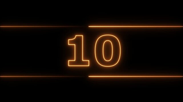 Glowing neon numbers from 0 to 15 countdown in blue circle on neon line and black background. Neon bright glowing countdown timer from 15 to 0.