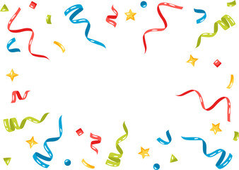 Party Confetti Birthday party confetti background, festive ribbons and streamer paper spiral stripes, cartoon vector. Colorful confetti Celebration confetti background Falling colorful confetti