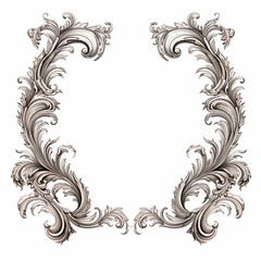 Elegant Vintage Rococo Frame: Ornate Decorative Border with Detailed Acanthus Leaf Scrollwork in Pastel Blue and Beige Tones.