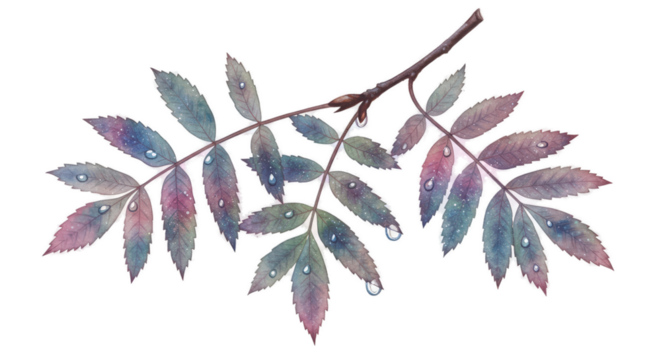 Pastel Abstract Leaves With Water Droplets Isolated On Gradient Background
