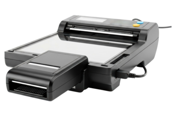 Professional office flatbed document and passport scanner machine isolated on transparent background