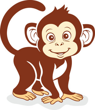 Cute Monkey cartoon animal illustration of a monkey brown mankey in jungle style, 