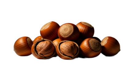 Pile of Hazelnuts with Shells and Kernels on Brown Background