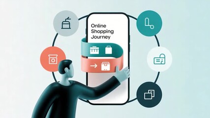 Online Shopping Journey - Man Interacting with Mobile App for E-commerce Process. - Powered by Adobe