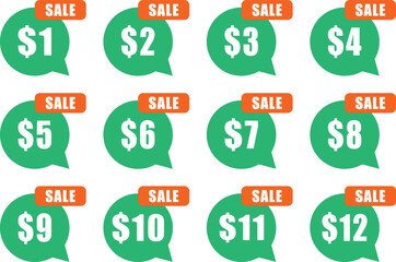 Vector illustration of green price discount tags