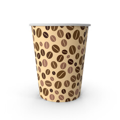 disposable coffee cup with a seamless bean pattern, isolated PNG