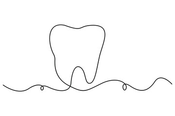 Single line drawing of tooth outline minimal dental health symbol vector art
