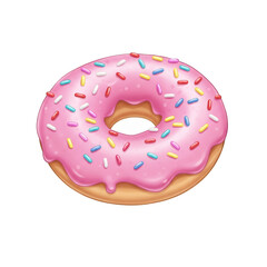 Pink Frosted Donut With Sprinkles Isolated Transparent Background Realistic Photo
