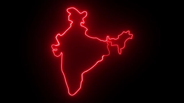 Glowing bright neon India map. India Neon Map Borders Outline. Flag of India. Animated Indian map icon with a glowing neon effect