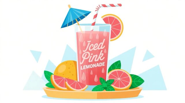 Refreshing Iced Pink Lemonade with Citrus Slices and Mint Leaves.