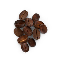 Pile of dark-roasted coffee beans, isolated on transparent background, PNG