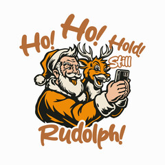 Santa and Rudolph taking a selfie, holiday season illustration.