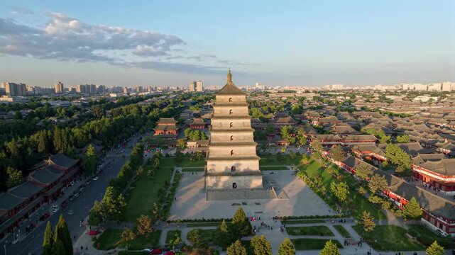 Aerial panoramic view of Xi'an Dayan Pagoda, Xi'an Dayan City