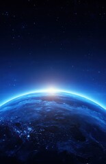 Fototapeta premium Earth from space at night showing city lights and starry sky. Beautiful view of planet Earth with illuminated urban areas and cosmic background.