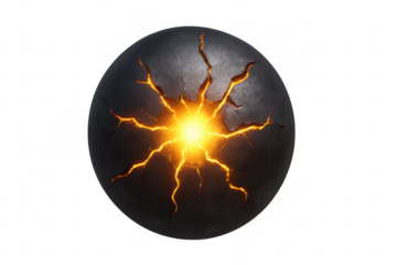 Cracked dark sphere radiating glowing core energy