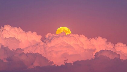 Obraz premium Golden Moonrise - A Dreamy Sky with Pink Clouds.