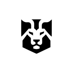 Obraz premium Lion Emblem in Geometric Shield Design for Modern